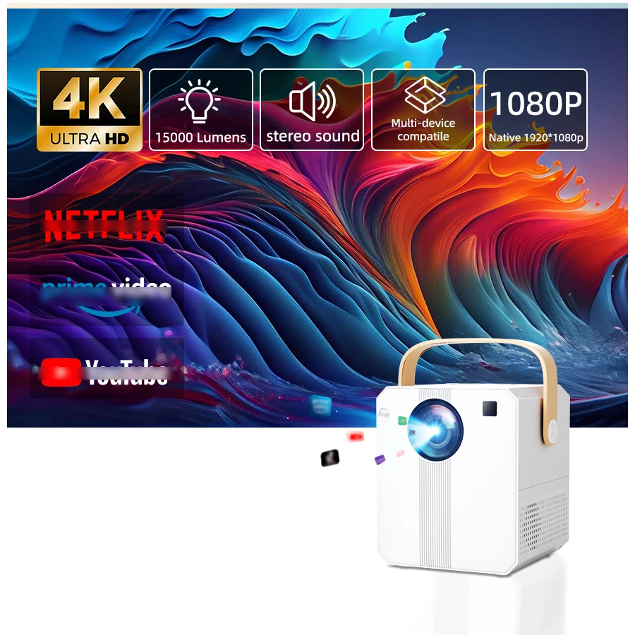 2025 New 4K Ultra HD Projector, Built in Android System, 5G WiFi Connection to Phone Screen Projection, Compact and Portable, Su