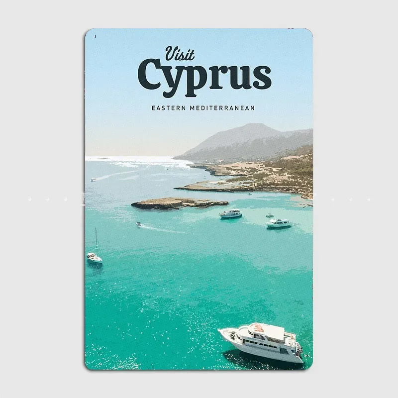 Visit Cyprus City Travel Scenery Sights Retro Poster Metal Sign Garage Club Indoor Room Decor Wall Decor Custom Tin Home Decor