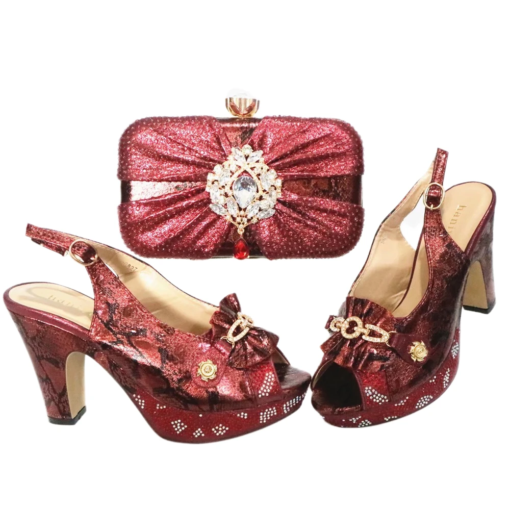 Women\'s Handbag With Platform Slling Back Shoes And Bag Set In Italian Style Peep Toe High Heels Matching Clutch