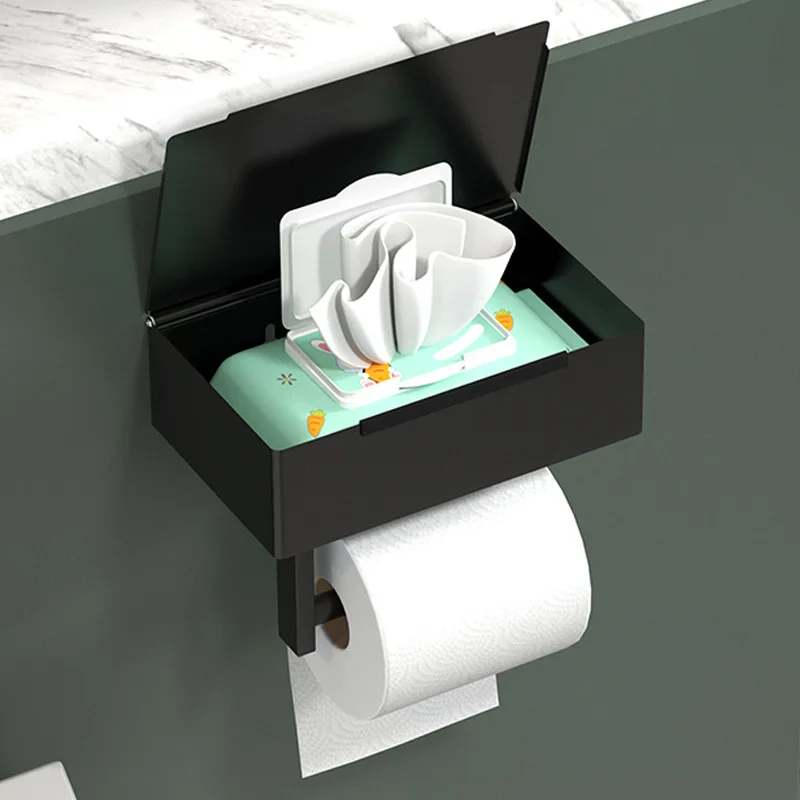 Roll paper holder for wipes Stainless steel pumping box No punching shelf Black tissue box Paper towel holder