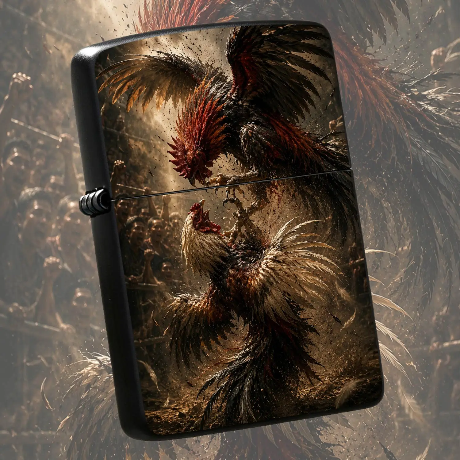 Vintage Cockfight Themed Cool Creative Portable Lighter, Atmospheric Fighting Art Printed Accessory, Perfect for Daily Outdoor Gathering, Unique Stylish Practical Gift for Trendy Friends, Fits All Scenarios Use andA Humorous And Interestin