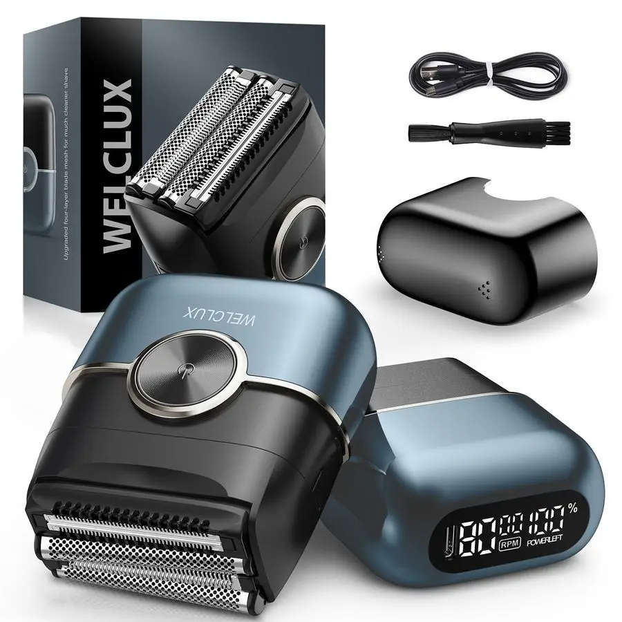 

Фольгированные бритвы для мужчин, обновленная мини-электрическая бритва для бороды, 4 плавающие лезвия, усилитель, большой светодиодный дисплей, 2 шестерни, регулируемая бритва для лица