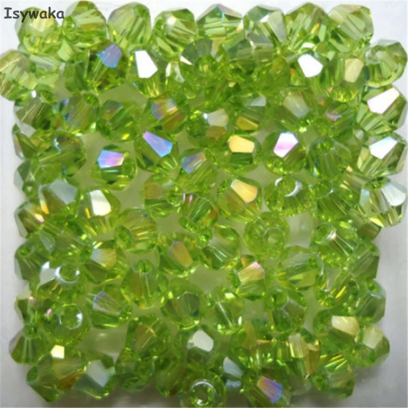 Isywaka Sale New Green AB 100pcs 4mm Bicone Austria Crystal Beads charm Glass Beads Loose Spacer Bead for DIY Jewelry Making