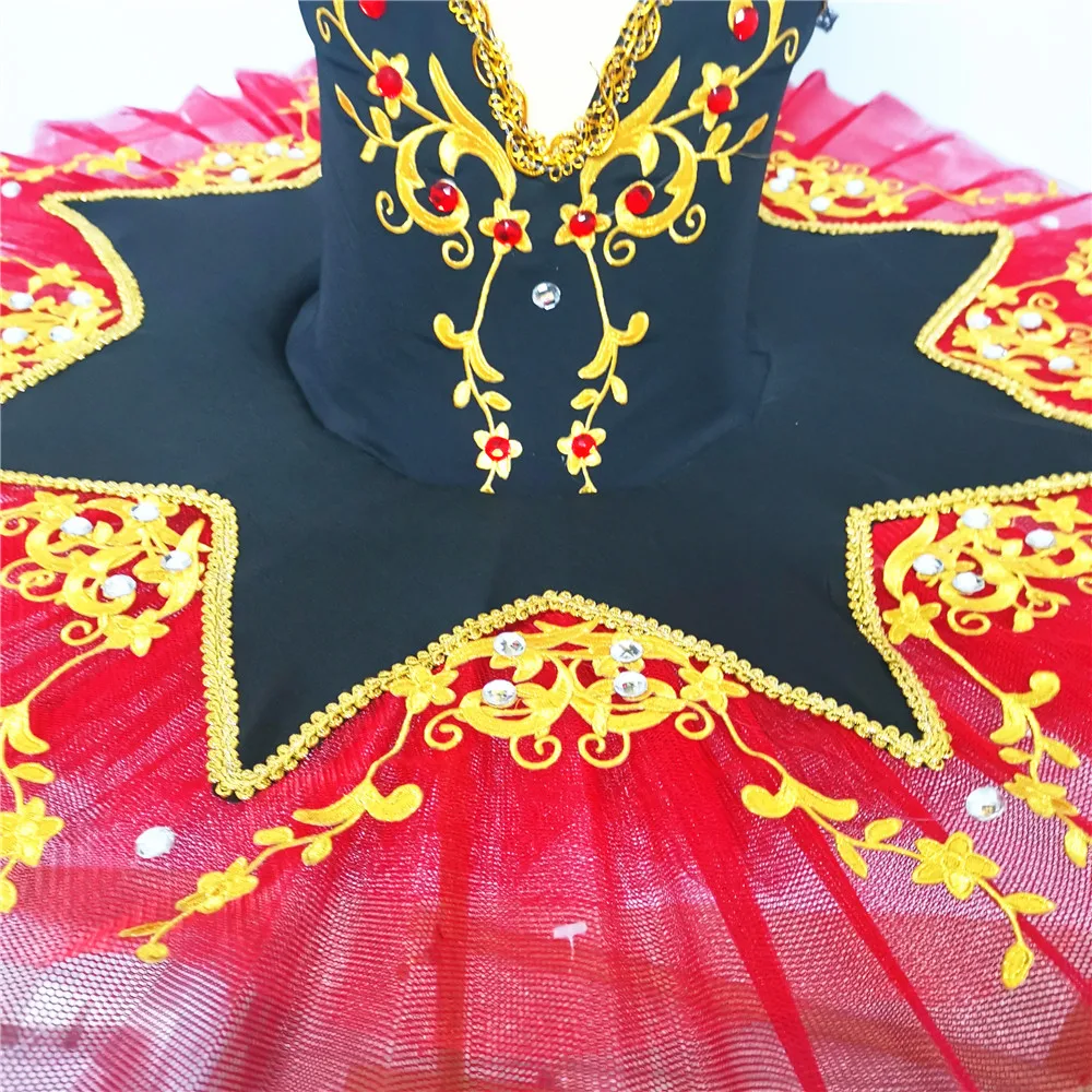 New Professional Ballet Skirts Tutu Black And Red Children\'s Skirt Belly Dance Costumes Gold Embroidery Dress