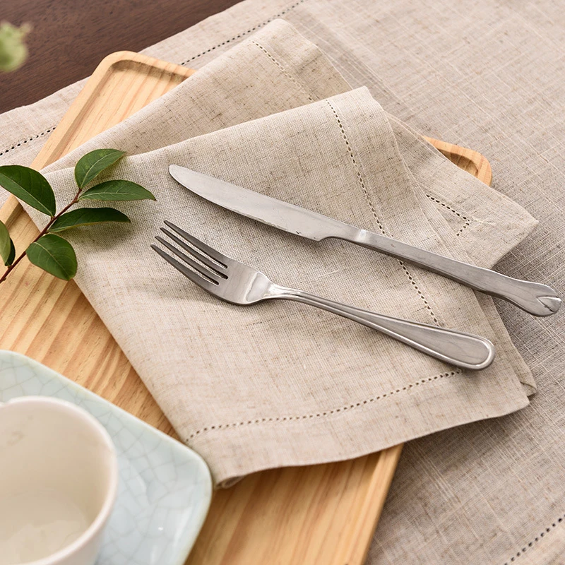 12Pcs Hemstitched Napkins White Nature Color Place Mat Washable Linen Napkin For Wedding Party Banquet Dinning Table Decoration