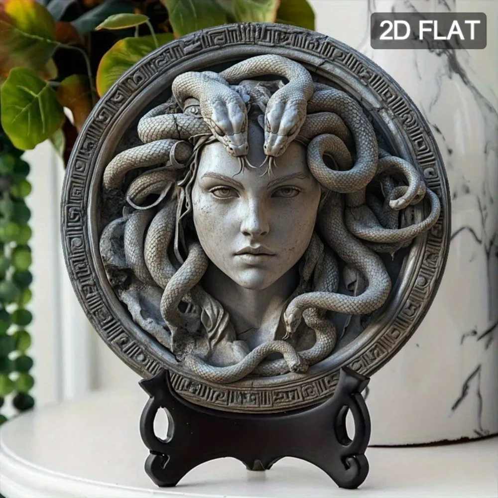 2D Medusa Kopf Runde Metall Wand Dekor 7,8 Zoll Aluminium Kunst für Home Bar Gothic Halloween Dekor