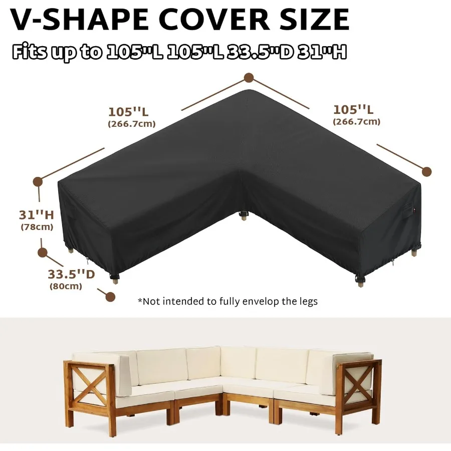 غطاء مقطعي خارجي من iBirdie لأريكة الفناء على شكل 105 × 105 104 × 104 103 × 103 L مقاوم للماء ومقاوم للعوامل الجوية 600D ثقيل #2