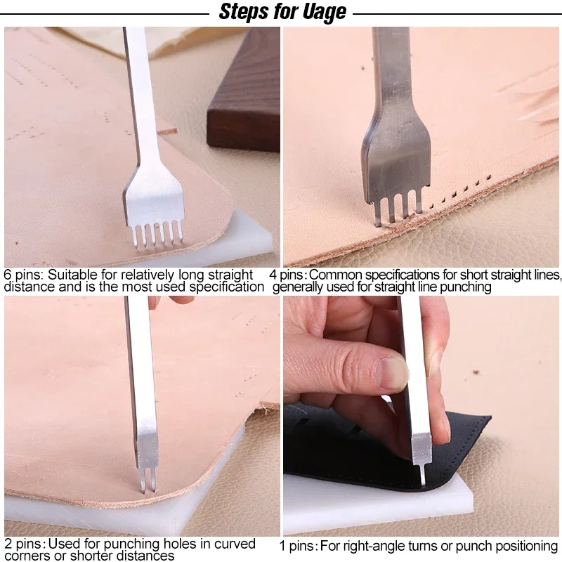 4PCS/Set Spacing Punch Hole Punching Tool Hand Hole Punches Leather Craft Tool for Wallet Belt Hole Puncher 3/4/5/6MM