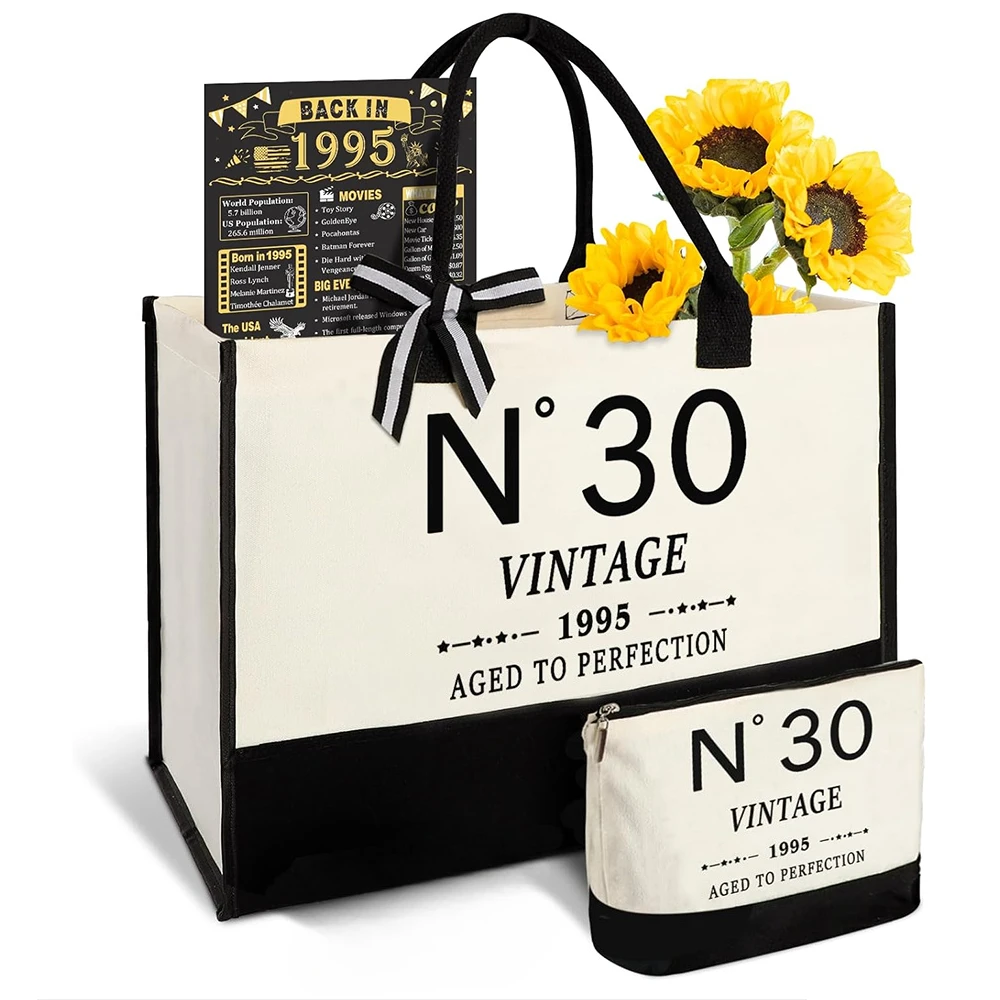 

30th Birthday Gifts for Women Canvas Tote Bag Travel Gear Unique 30 Years Old Gift for Wife Sister Mom Friends Her Vintage N°30