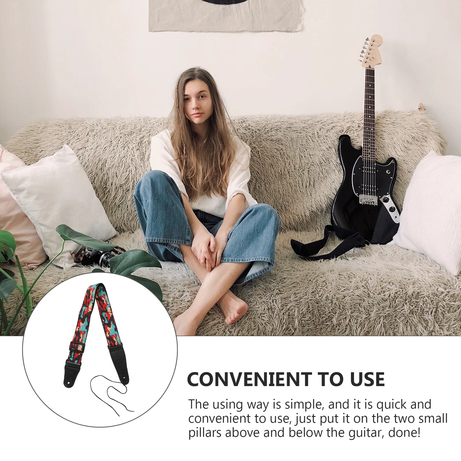 

1 pc Camouflage Guitar Strap Adjustable Cotton Pu Sweat-Absorbing Breathable Comfortable Durable Portable Instrument Accessory