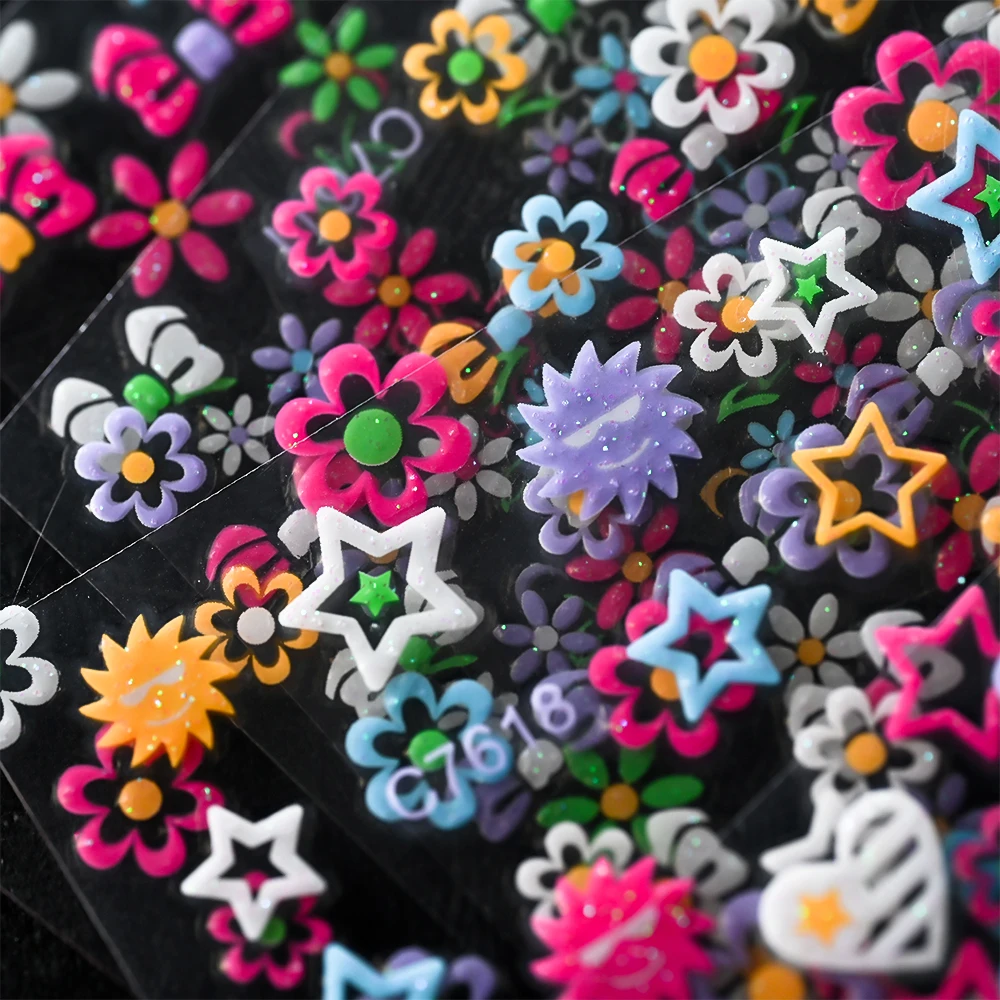 24 Pcs Fluorescent Colored Small Flower Nail Charm Summer Beach Nail Art Decoration Colorful Glitter Nail Accessories For Lady