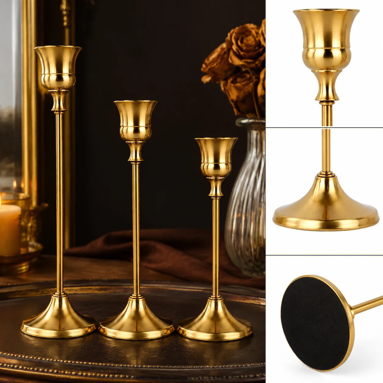 Vintage Elegant Set of 3 Metal And Aluminum Tabletop Candle Holders for Wedding Anniversary Home Hotel Decor view 3