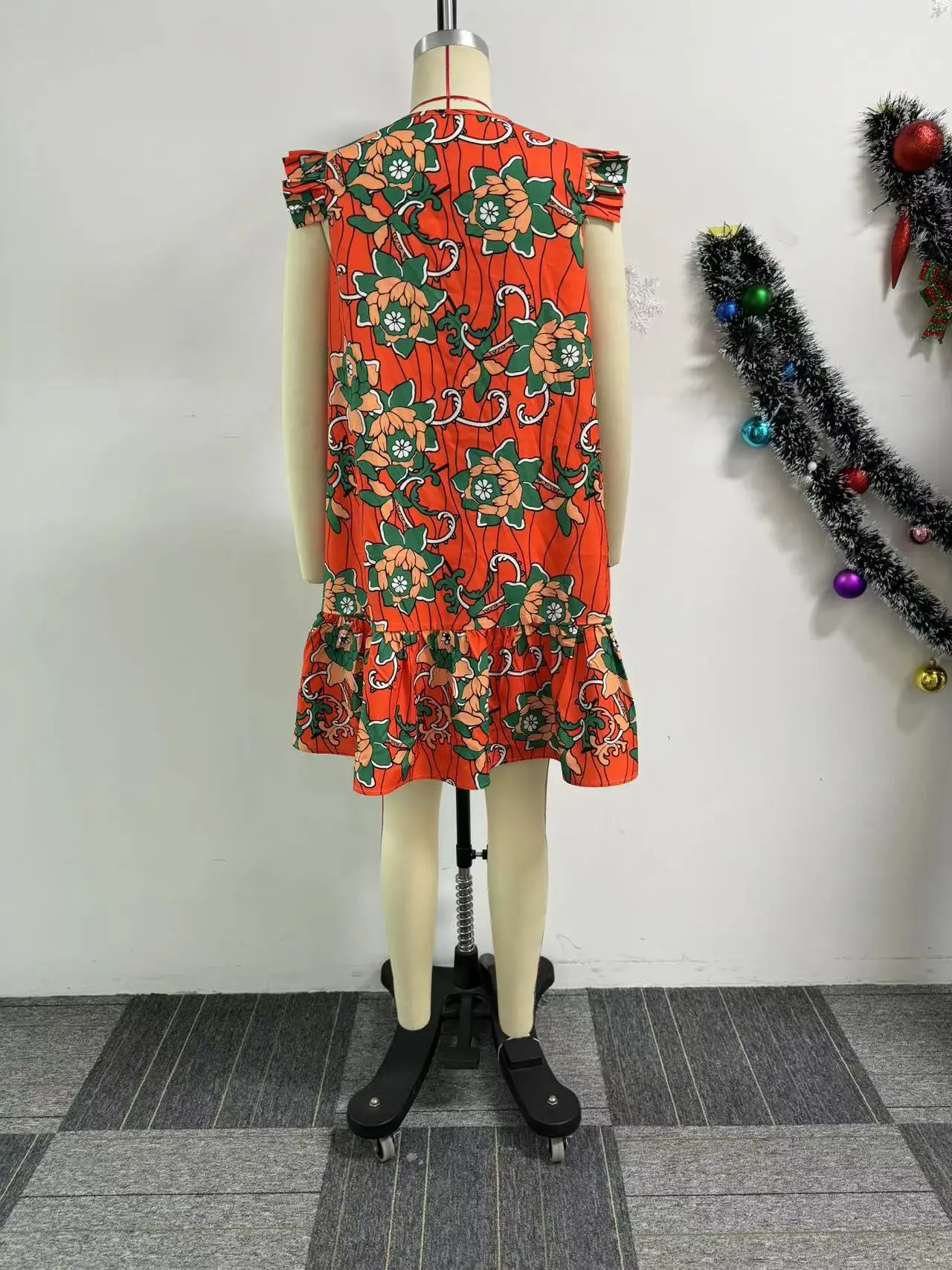 ミッドレングスドレス女性ドレスフライスリーブプリント花柄 A ライン Vestidos ミニストリートハイウエストエレガントなスプライス Y2k ビーチ