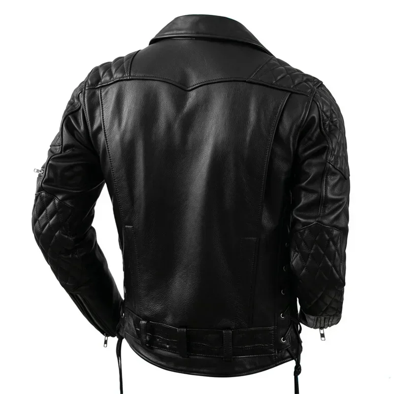 Korean Style Motorcycle Clothing Natural Cowhide Leather Jacket Men's Motor Biker Clothes Riding Slim