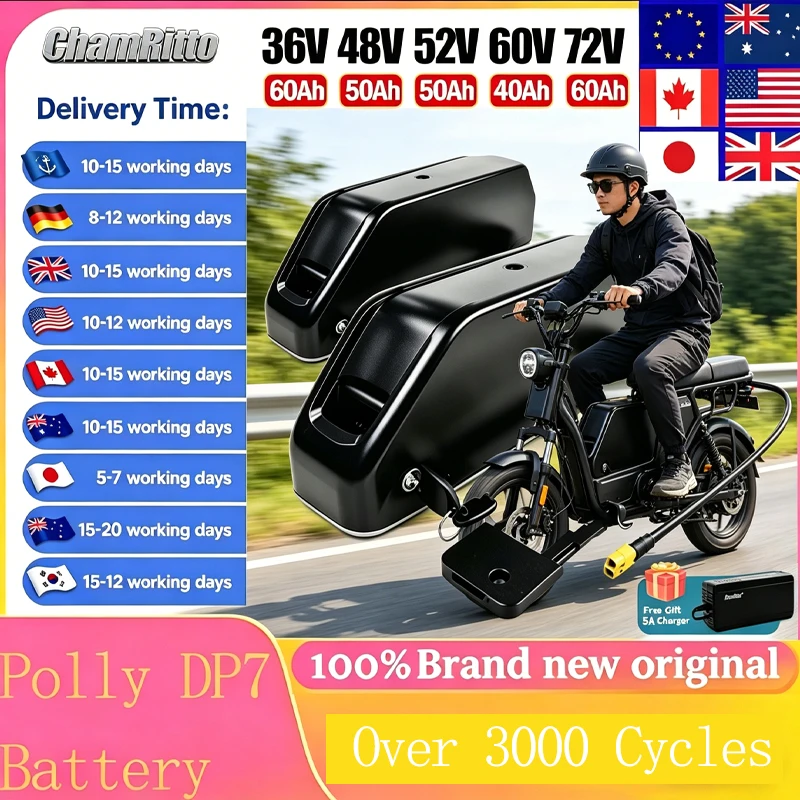 

Ebike cham-rider 36v48v52v 30ah 40 45 50ah 60ah Battery 60v72V Electric Vehicle Bicycle 21700 dp7 Lower Tube 3000w 2000w Battery