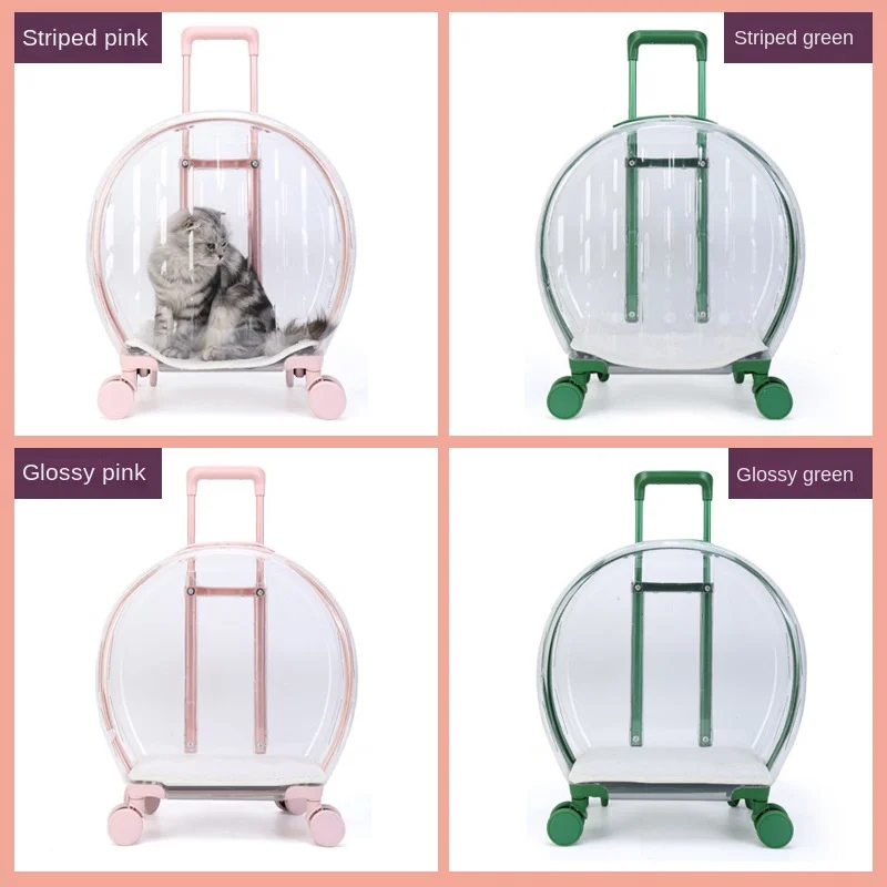 Maleta con ruedas para mascotas, bolsa transparente de gran capacidad para gato, impermeable, transpirable, portátil maleta de viaje