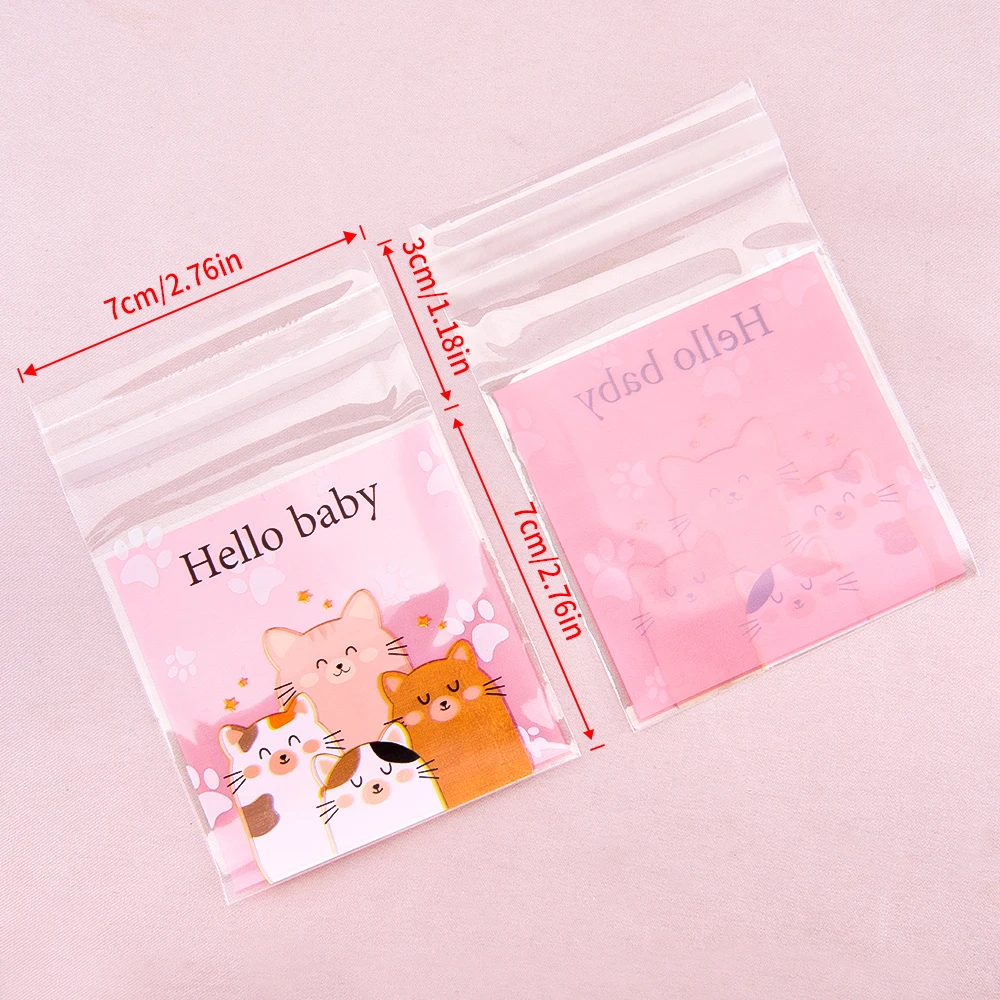 50pcs 7x7cm Cute Kitten Plastic Packing Bag Transparent Self-Adhesive OPP Bag for Jewelry Packaging Candy Cookies Gift Pouches