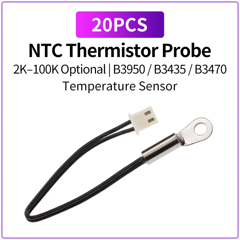 20PCS NTC Temperature Sensor Probe Thermistor 5K 10K 15K 20K 50K 100K B3950 B3435 Temperature Sensor Cable Probe