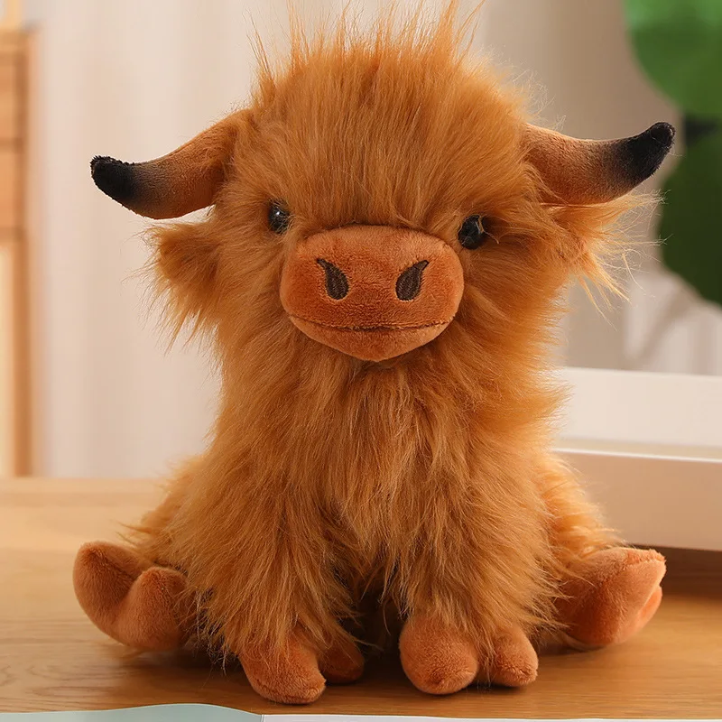 27cm New Simulation Scotland Highland Cow Animal Plush Doll Soft Stuffed Cartoon Highland Cow Plushie Gift for Kids Boys Girls