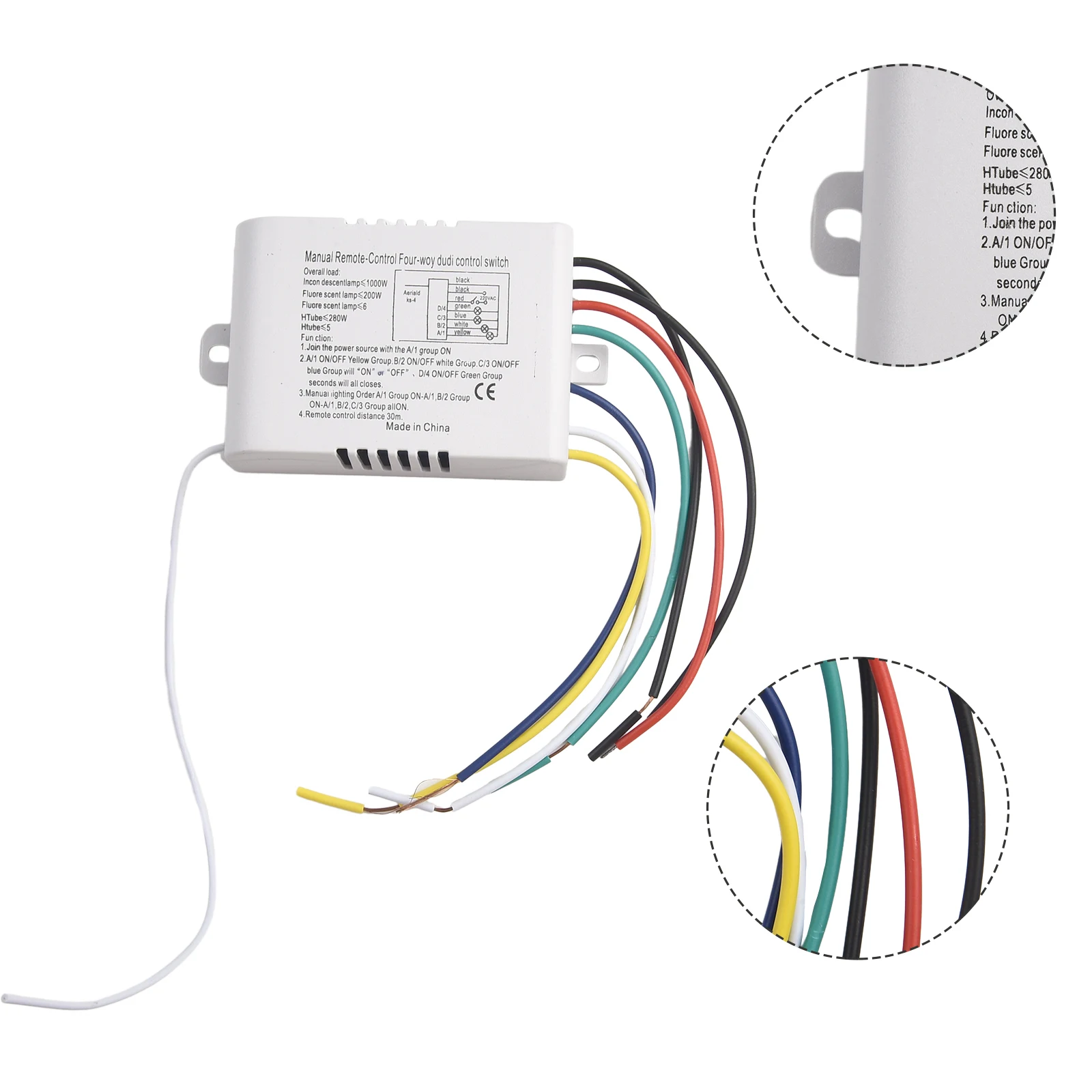 Wireless for Wall Light Remote Control Switch 4 Ways Digital Receiver and Transmitter for Indoor Lighting Up to 240V and for 7a