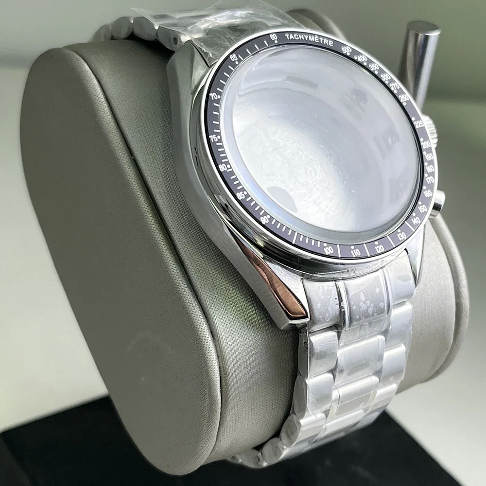 40mm stainless steel silver case Stainless steel strap suitable for VK63/VK64 timing quartz movement men\'s watch accessories