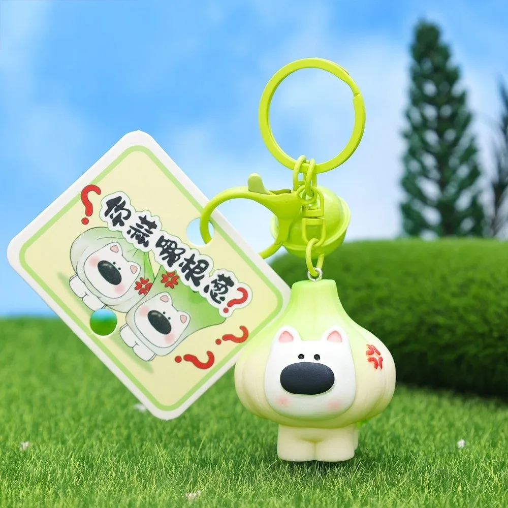 Handmade Bag Hanging Scallion Keychain Creative Resin Garlic Dog Pendant Mini Bell Car Key Ring Backpack Accessory