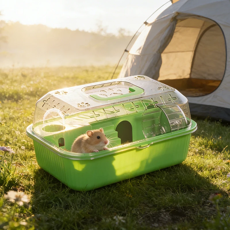 Double-Layer Hamster Carrier Large Transparent Portable Cage for Syrian Hamsters - All-Season Luxury Villa Lightweight Handle view 6