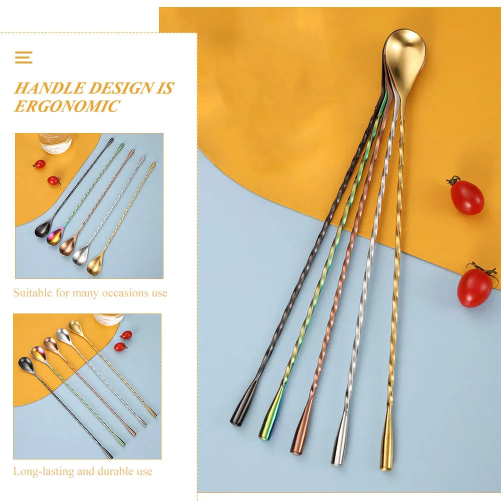 

5Pcs Water Drop Spoon Stainless Steel Long Handle Ergonomic Coffee Stirrer Cocktail Mixing Spoon Swizzle Stick Bar Tool