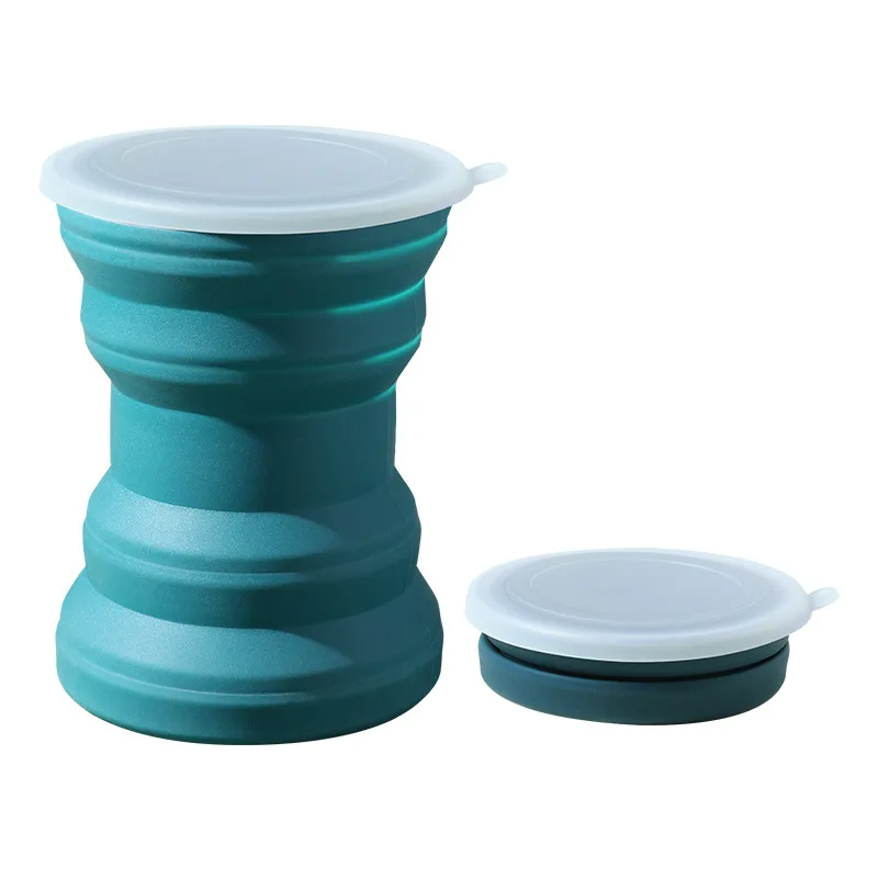 Portable Silicone Foldable Cup with Lanyard, Heat Resistant Collapsible Cups Lid Folding Storage Travel Mug for Hot Water Coffee