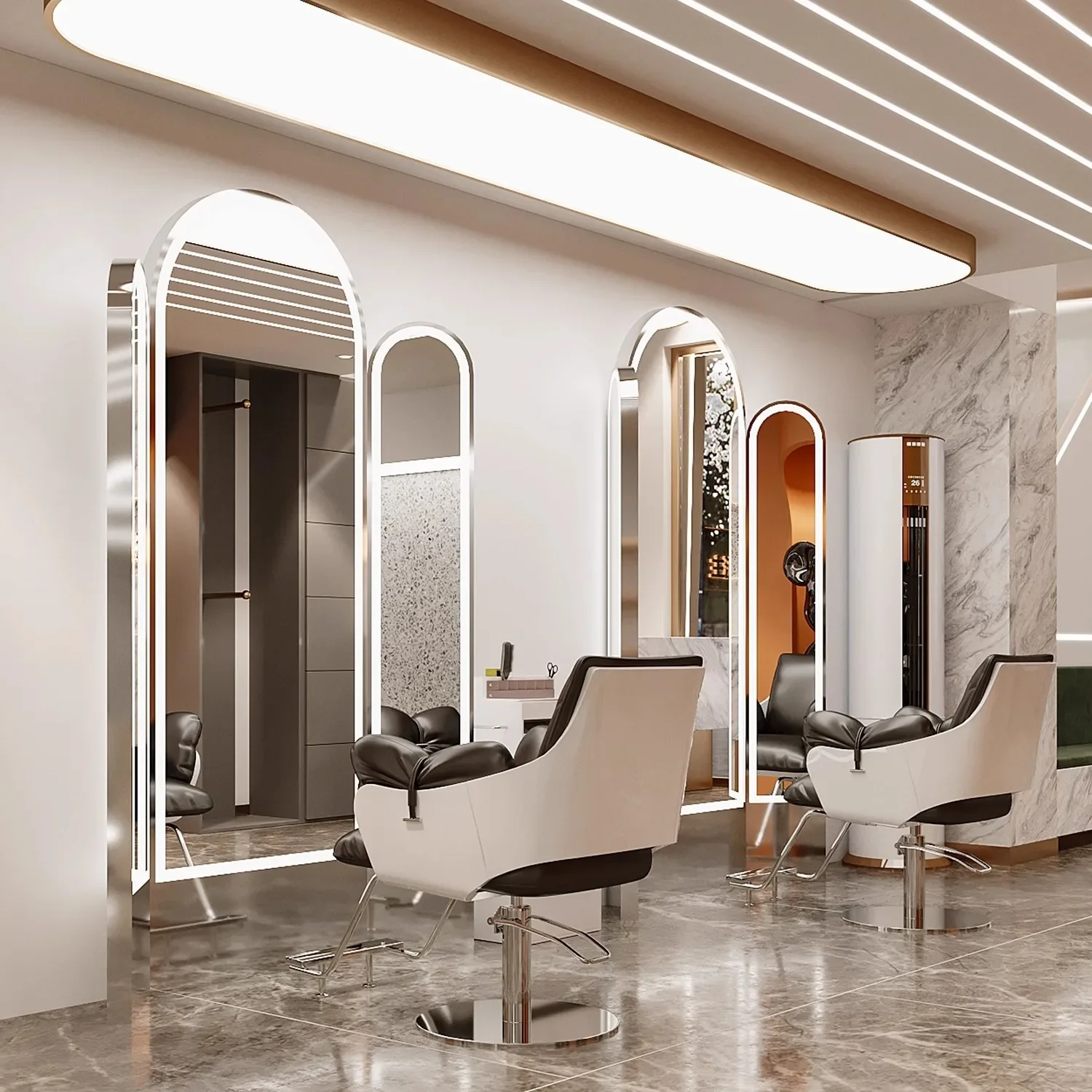 High-end triple mirror barber shop floor-to-ceiling double-sided mirror special hairdressing