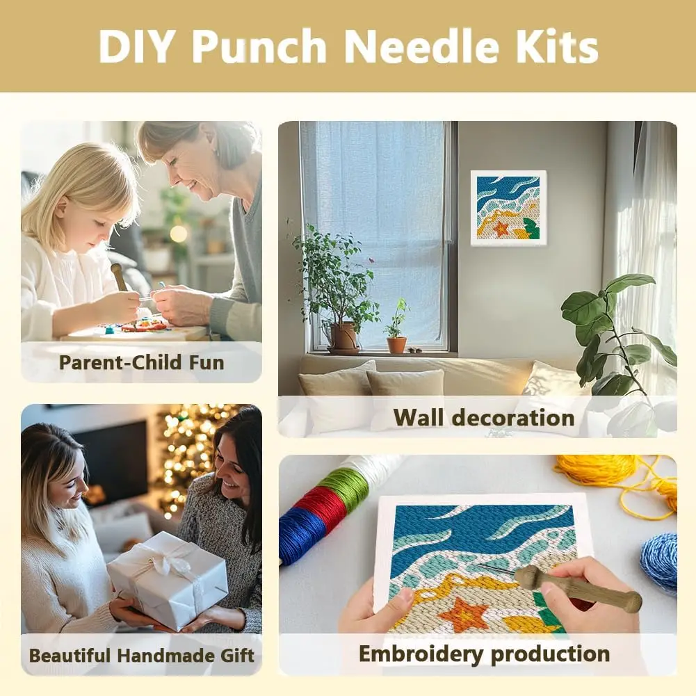 Flowers Pattern Punch Needle Kit with Frame Punch Needle Embroidery Kits for Adults Beginner Yarns and Sewing embroidery Sets