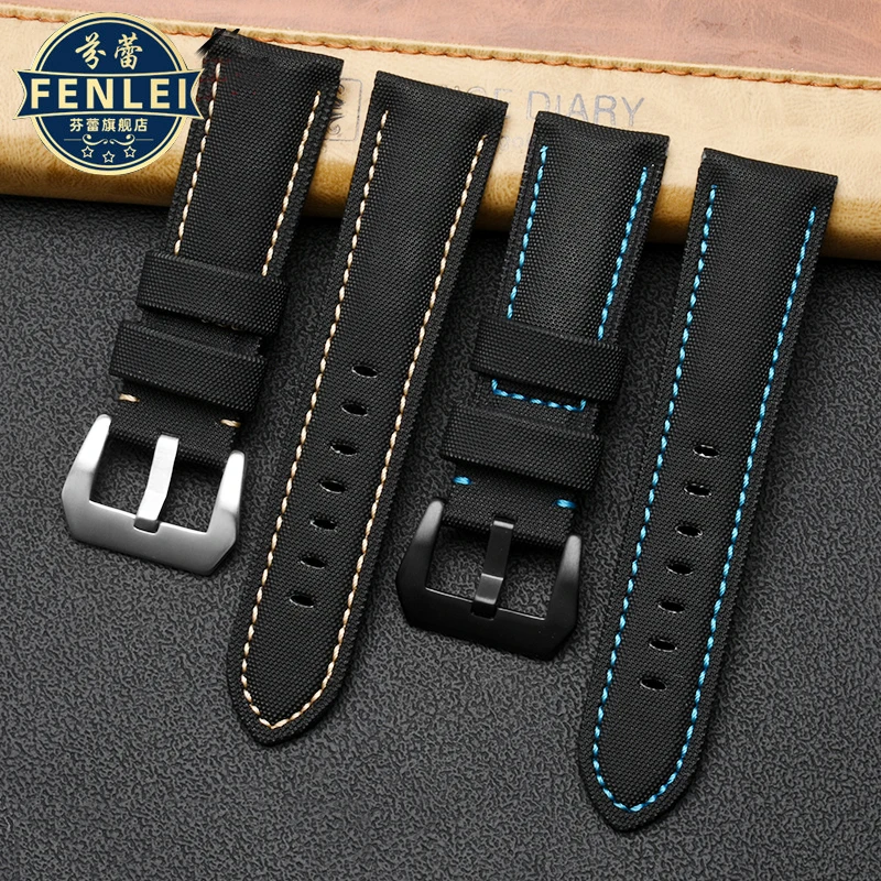 Nylon Carbon fiber Leather Watch strap For Panerai Luminor PAM01661 799 616 Scaphium Affine Canvas Watchband Male 24mm Bracelet