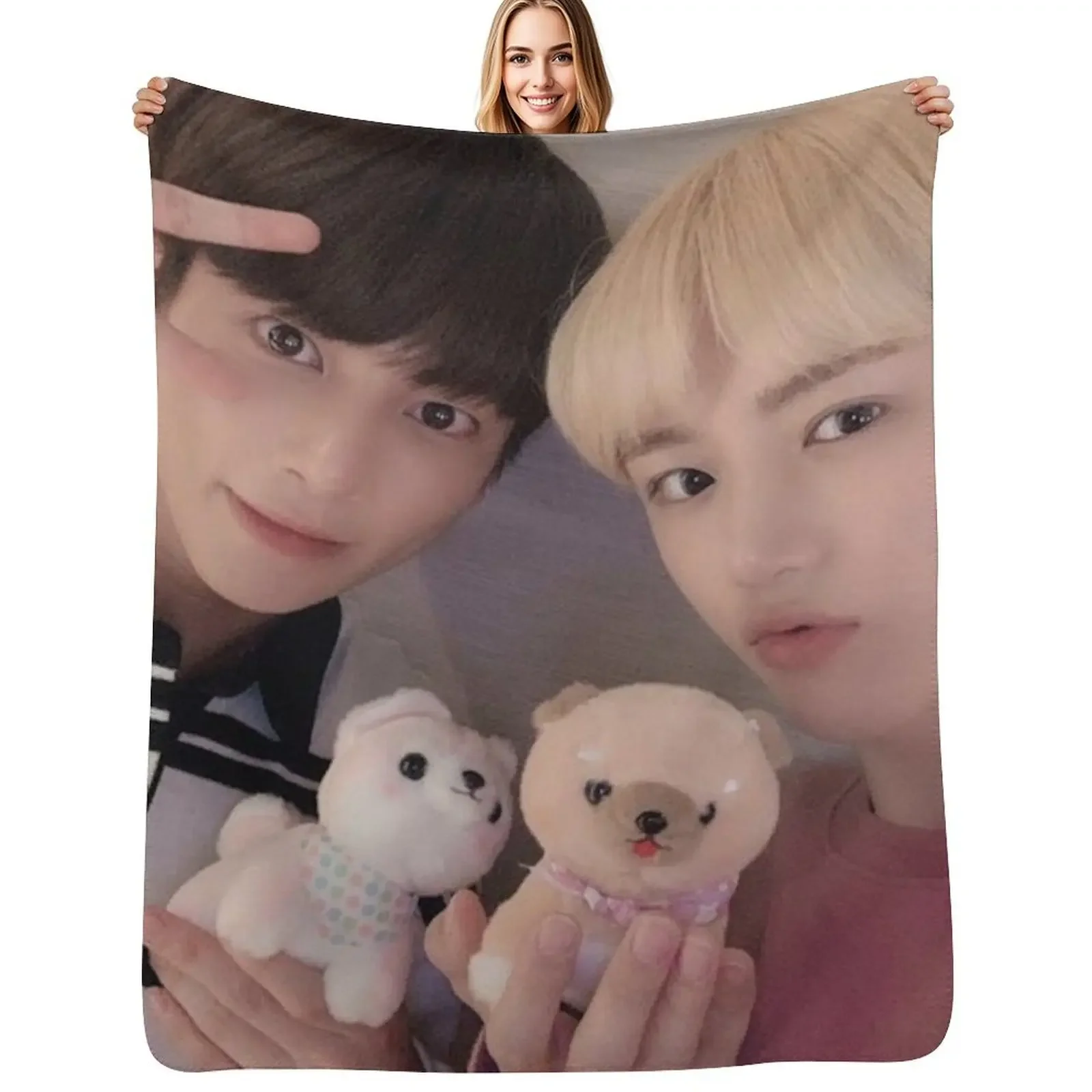 

TXT Taehyun & Beomgyu Throw Blanket Beach Comforter Travel Tourist Blanket