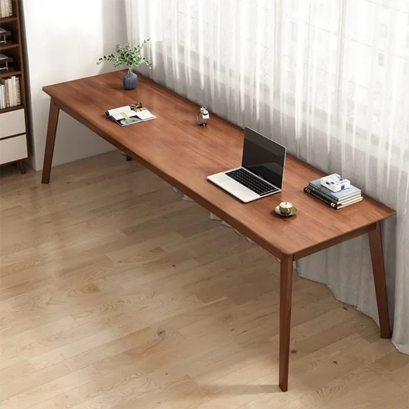 

Mid-Century Long Desk Table Simple Modern Extra Long Wood Computer Workstation for Home Office Work in Walnut