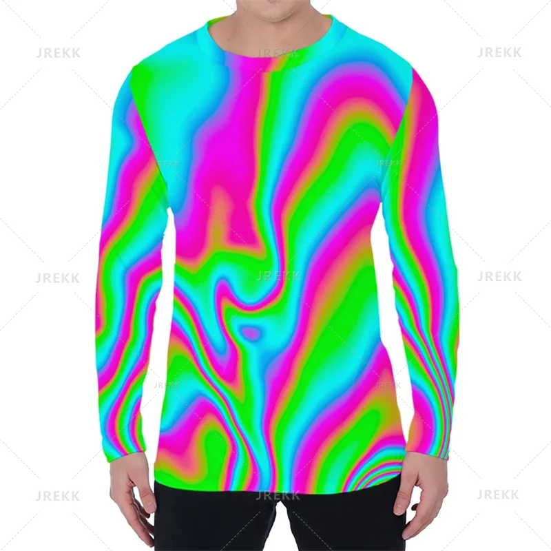 New Harajuku 3D Psychedelic Patterns Printing Long Sleeve T Shirt For Men Funny Streetwear Colorful Styles Graphic Clothing Tops