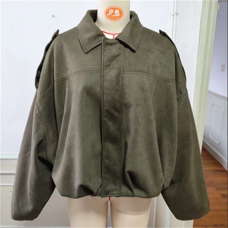 

Vintage Turn-down Collar Suede Jackets Women Fashion Full Sleeve Breasted Pocket Coat Female Autumn Winter Chic Casual Wear