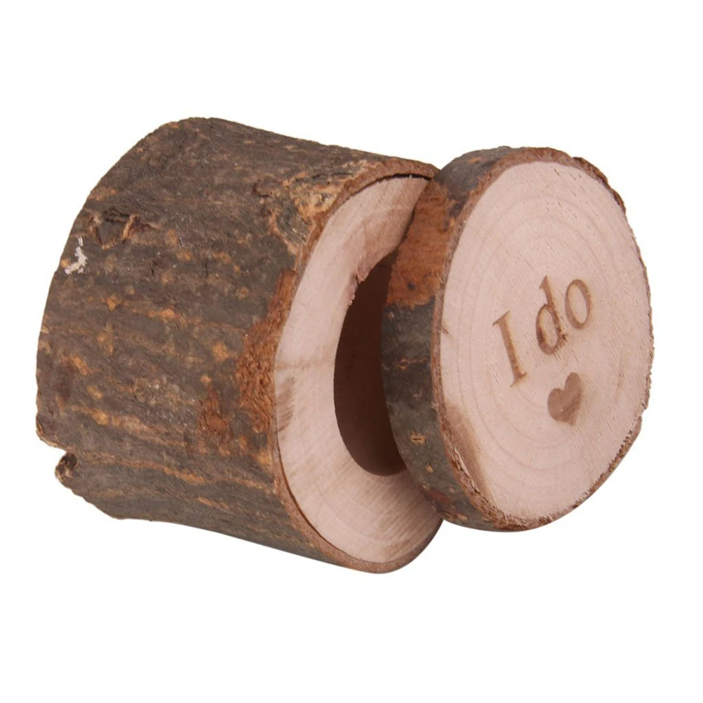 

Rustic Wedding Ring Box Natural Wooden I Do Engraved Vintage Chic Design 6cm Diameter 5cm Height Creative