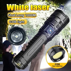 15000LM Powerful LED+COB Flashlight Type-C Charging 5 Lighting Modes White Laser Zoom Lantern Ooutdoor Camping Tactical Torch