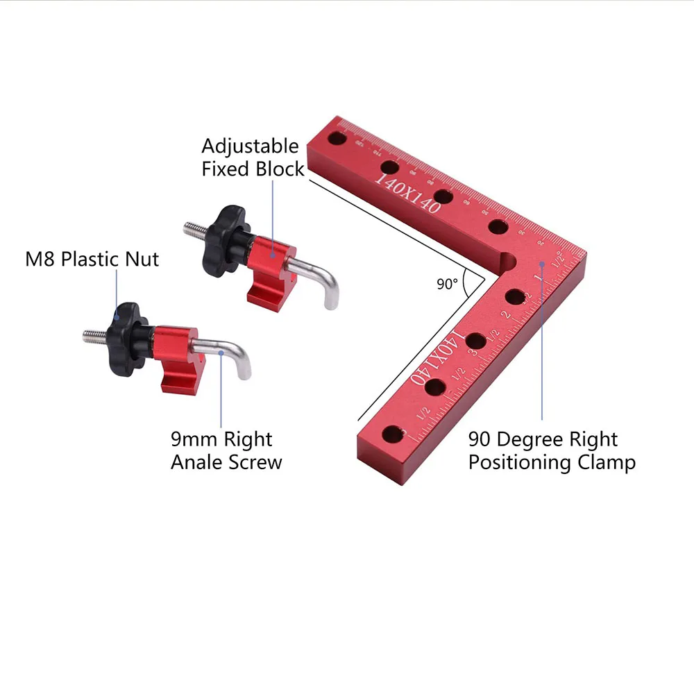 大工用のL字型固定具、スプライシングボード、位置決めパネル、固定クリップ、正方形定規、木工ツール、90度