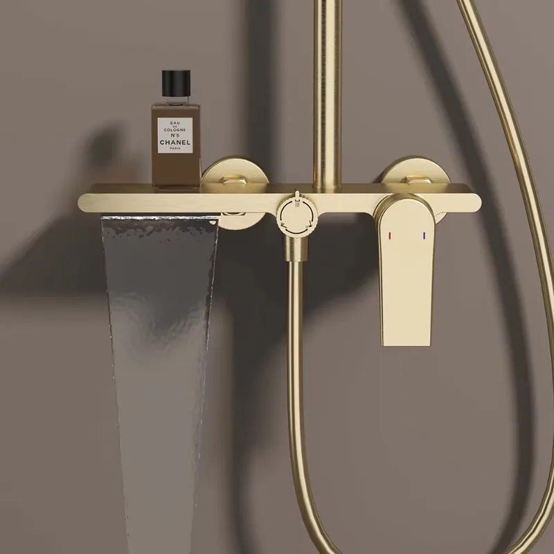 Smart Thermostatic Shower System Brass Construction High Pressure Rainfall Jet Spray Wall Mounted Panel For Bathroom