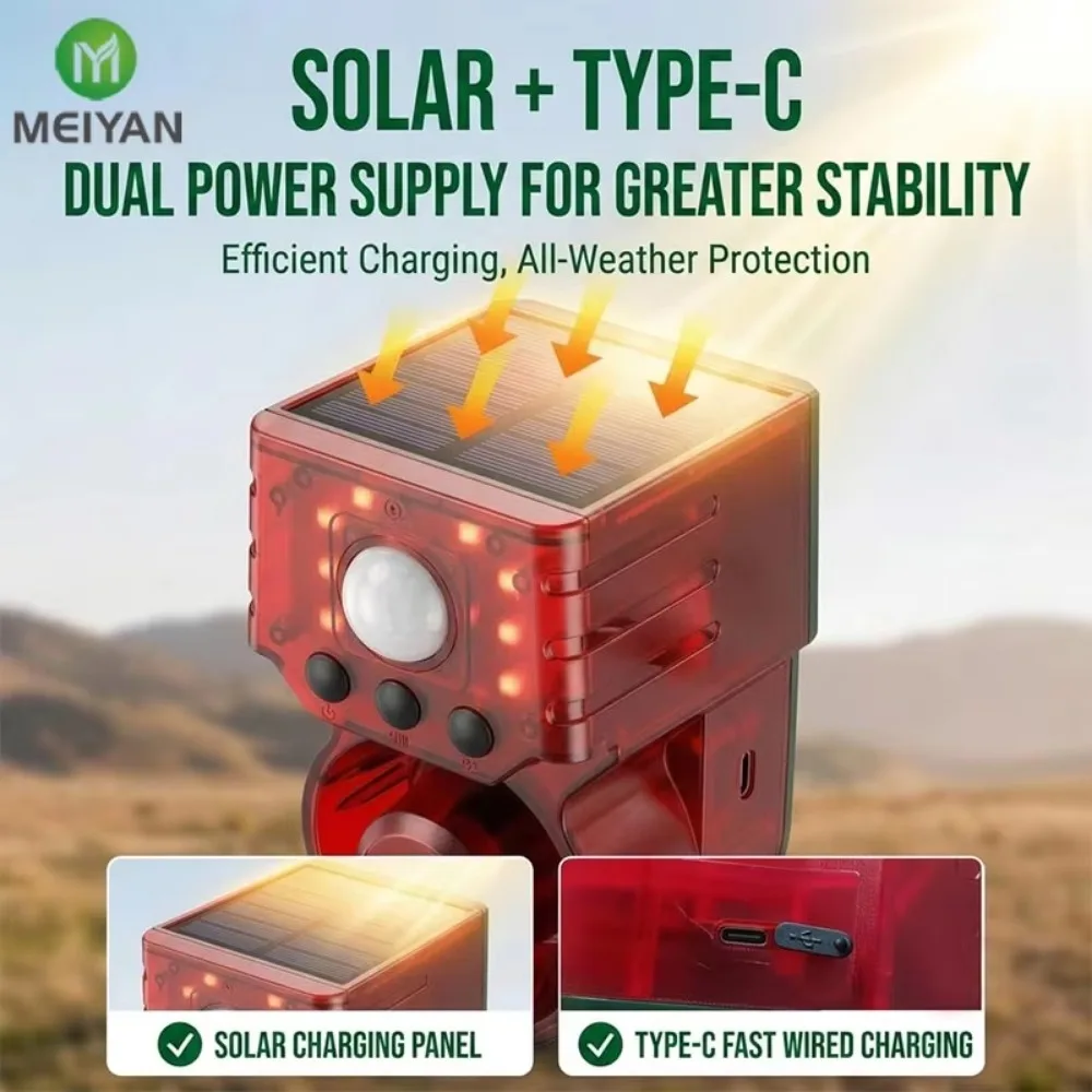 120dB Home Security Alarm System Solar Motion Sensor Strobe Light Remote Control Burglar Alarm for Garden Yard Farm Shed Garage