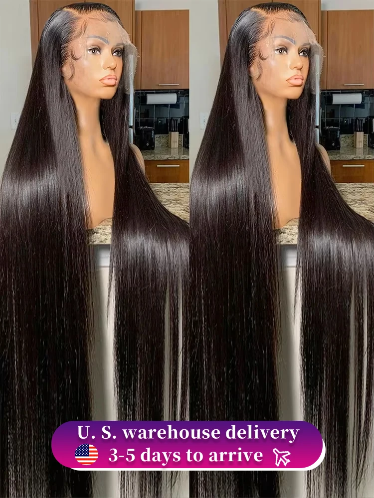 

300 Density 13x6 HD Transparent Bone Straight Lace Frontal Human Hair Wigs 30 40 Inch 13x4 Lace Front PrePlucked Wig For Women