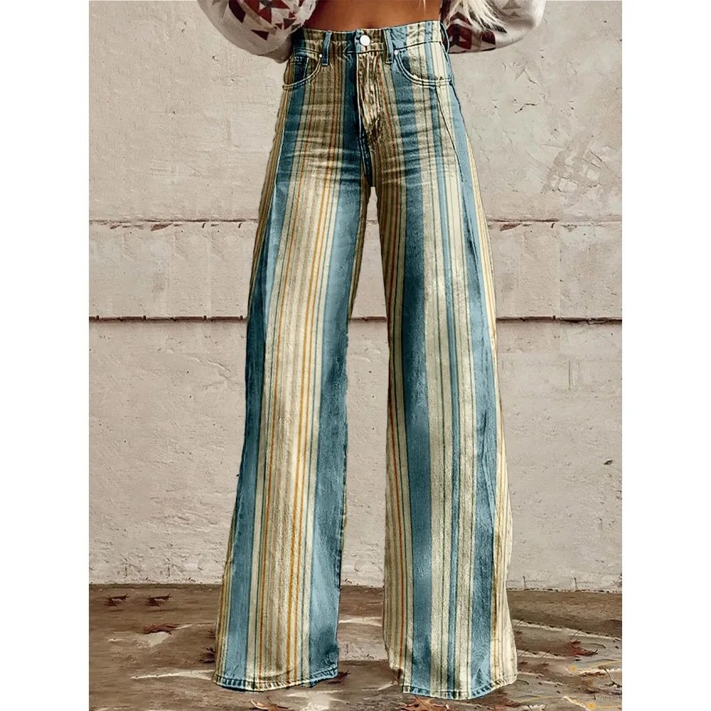 Pantalon évasé à rayures rétro pour femmes, Sexy, taille haute, jambes larges, mode d'automne, pantalon Palazzo décontracté et de fête, usage quotidien