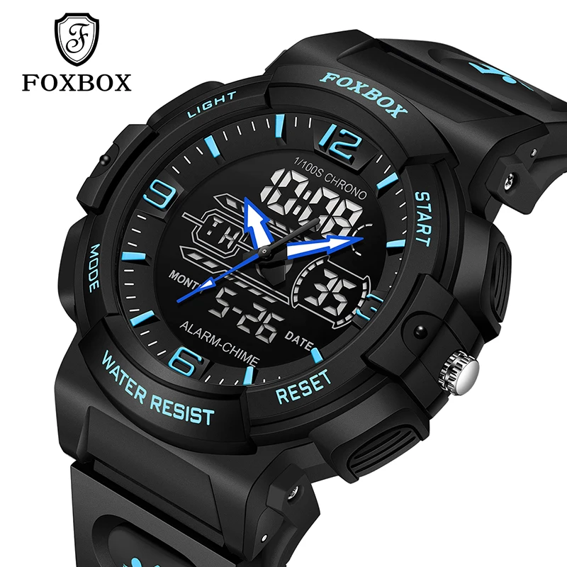 

FOXBOX top 2025 мужские часы спортивные военные кварцевые светодиодные хронограф с двойным дисплеем светящиеся водонепроницаемые часы для мужчин reloj hombre