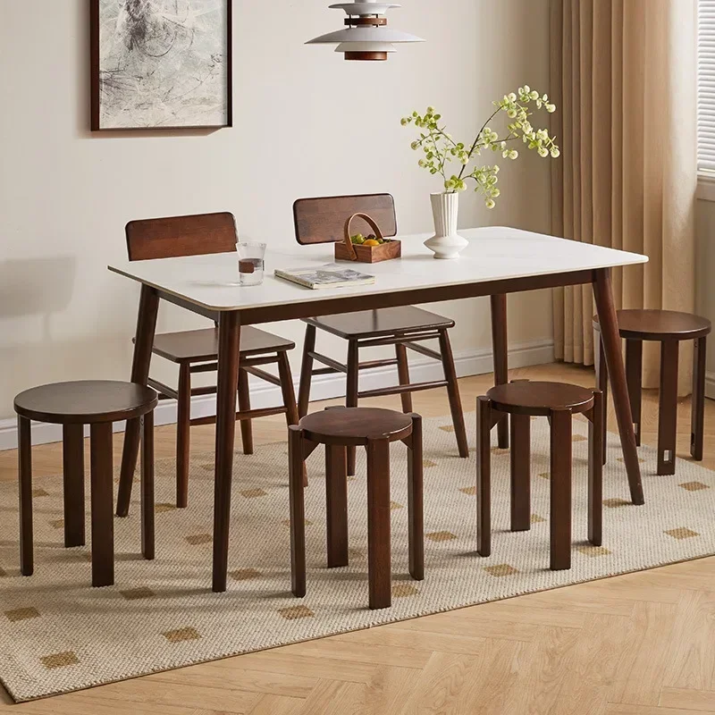 Solid Wood Stacked Round Stools Nordic Living Room Low Stool Dining Chair Home Modern Simple Walnut Color Furniture Coffee Table