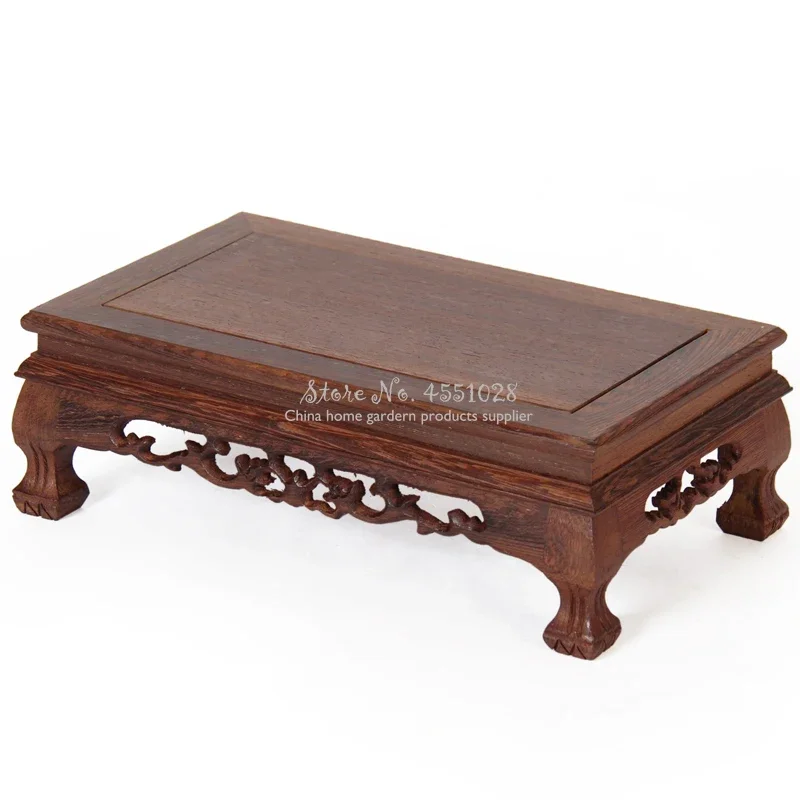 

Chinese Redwood Carving Base, Wooden Vase and Teapot Stand, Mini Table for Crafts Decoration, Carved Base