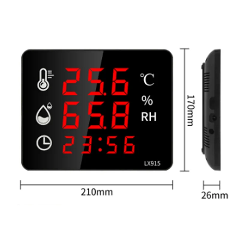 Tampilan Waktu Termometer Suhu dan Kelembapan Digital Layar LED Penggunaan Ganda Presisi Tinggi LX915-AAAE