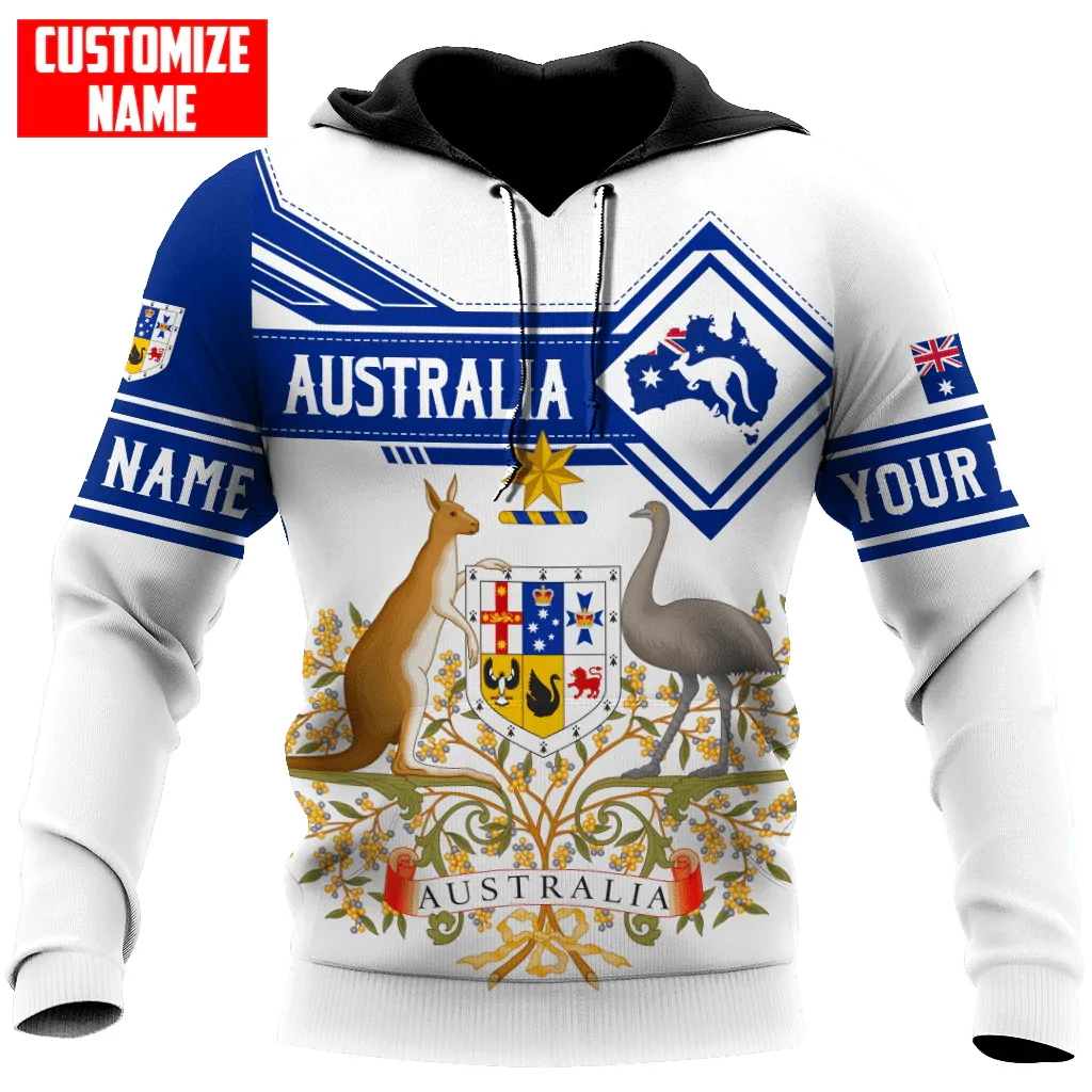 

Customized Name Australia kangaroo 3D Printed Men's Hoodie & Sweatshirt Unisex Casual Zip Pullover sudadera hombre ADW102