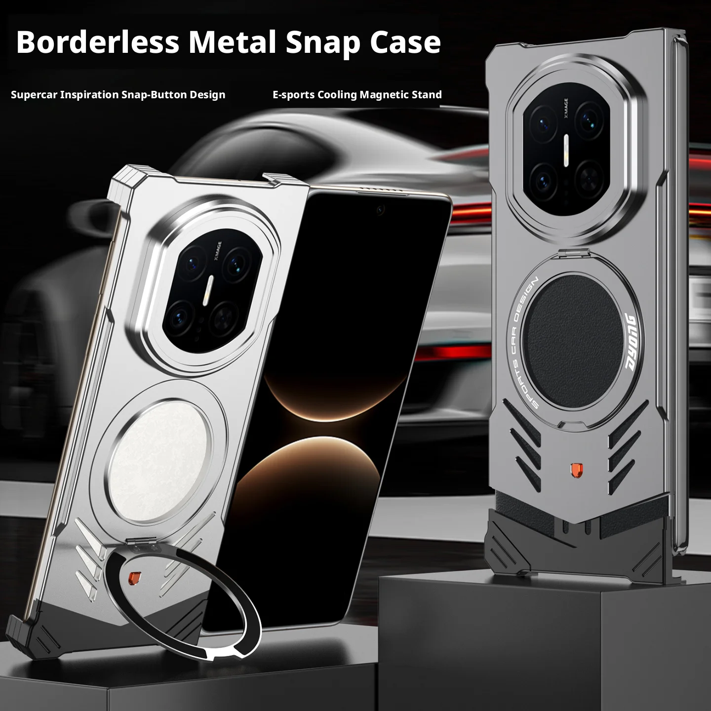 Borderless Aluminum alloy Metal Snap Magnetic Rotating Stand Case For Huawei Mate X7 X6 X5 X3 Supercar Design Bumper Frame Cover