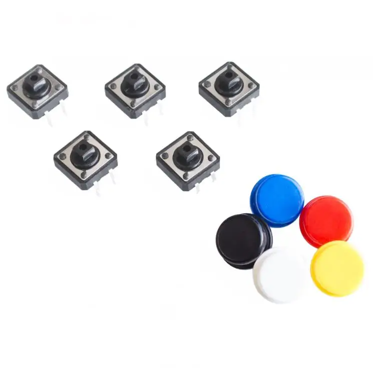 20PCS Tactile Push Button Switch Momentary 12*12*7.3MM Micro switch button + (20PCS 5 colors Tact Cap)